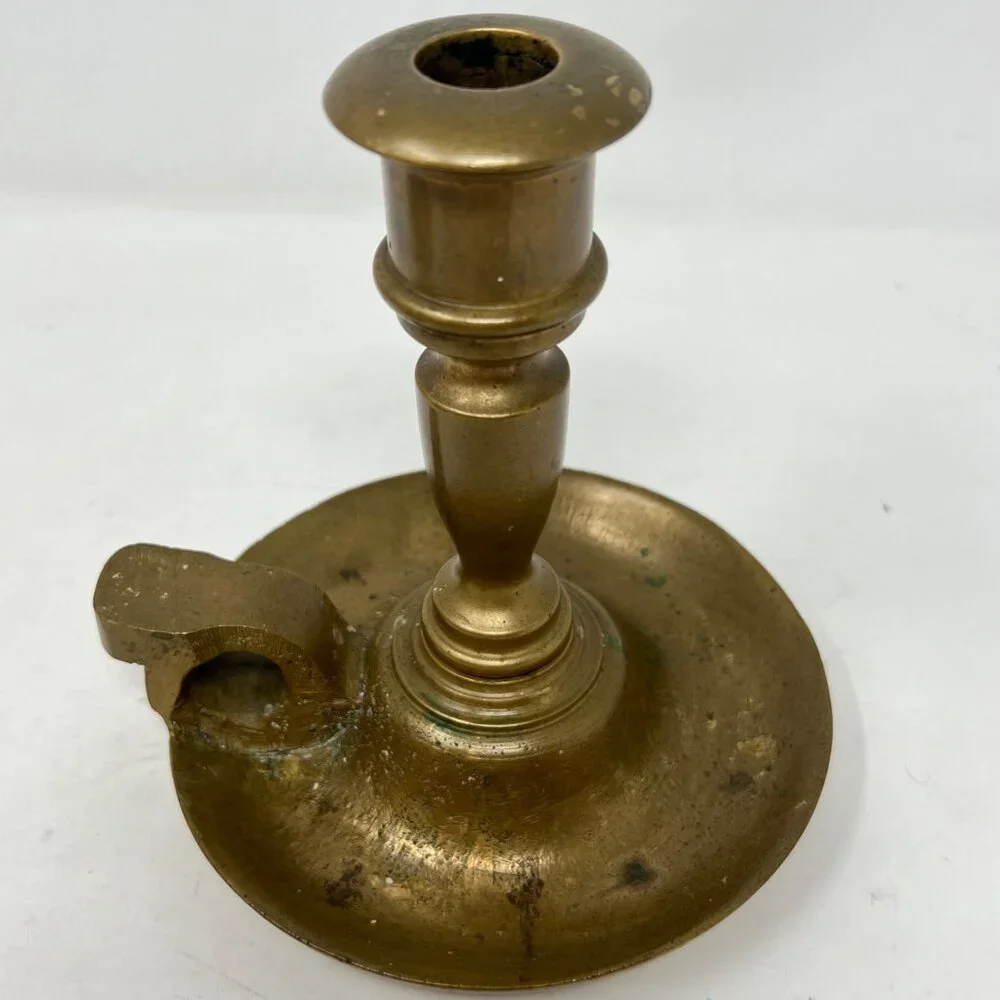 Vintage Brass Chamber Candlesticks Candle Holder Pair 6.5” Rustic Heavy Handmade